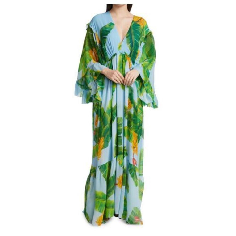 Farm Rio Green Dress nwt Size Small Fresh Bananas Butterfly-Sleeve Maxi Dress